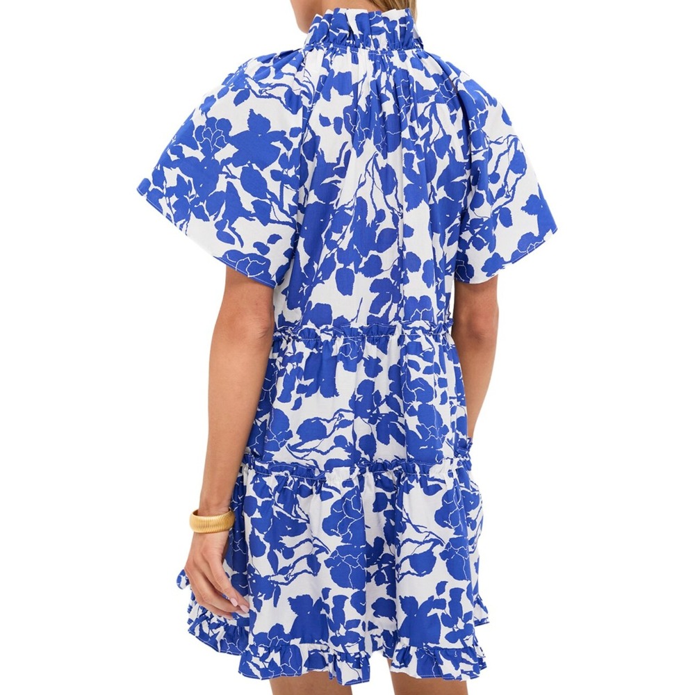 Tuckernuck Hyacinth House NWT Womens Medium Dress Blue White Floral Tiered Mini - Picture 2 of 11